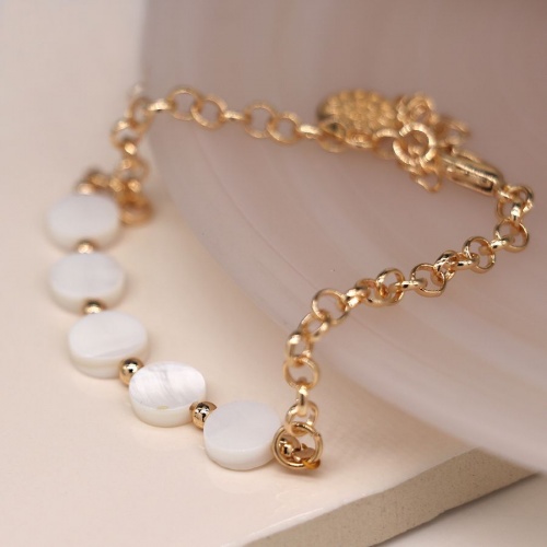 Golden Chain and Pearl Discs Bracelet by Peace of Mind